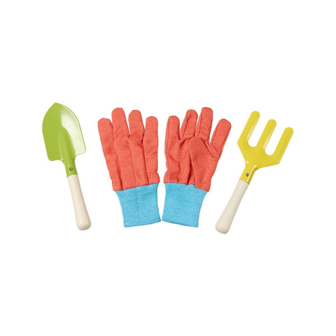Saxon Kids Garden 3 Piece Set W Gloves - Trowel, Fork, Cotton Gloves - Multicoloured - Durable Steel Blades - Encourages Outdoor Participation - SuperSaverAU - view 1