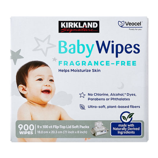 Kirkland Signature Fragrance Free Baby Wipes 9 x 100 Pack