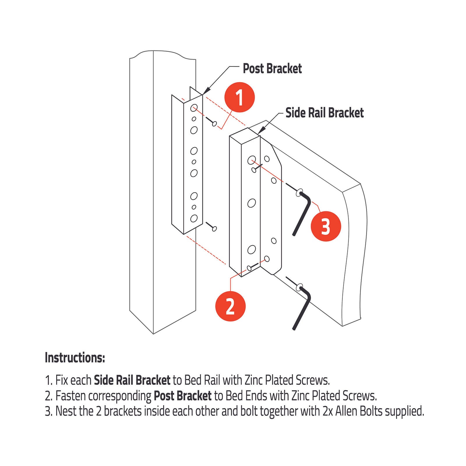 Taskmaster 120 x 40mm Steel Bed Bracket - Set of 4