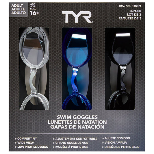 TYR Adult Swim Goggles – 3-Piece High-Performance Set