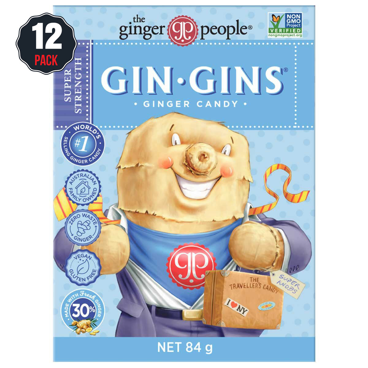 Gin Gins Super Strength Ginger Candy 12 x 84g