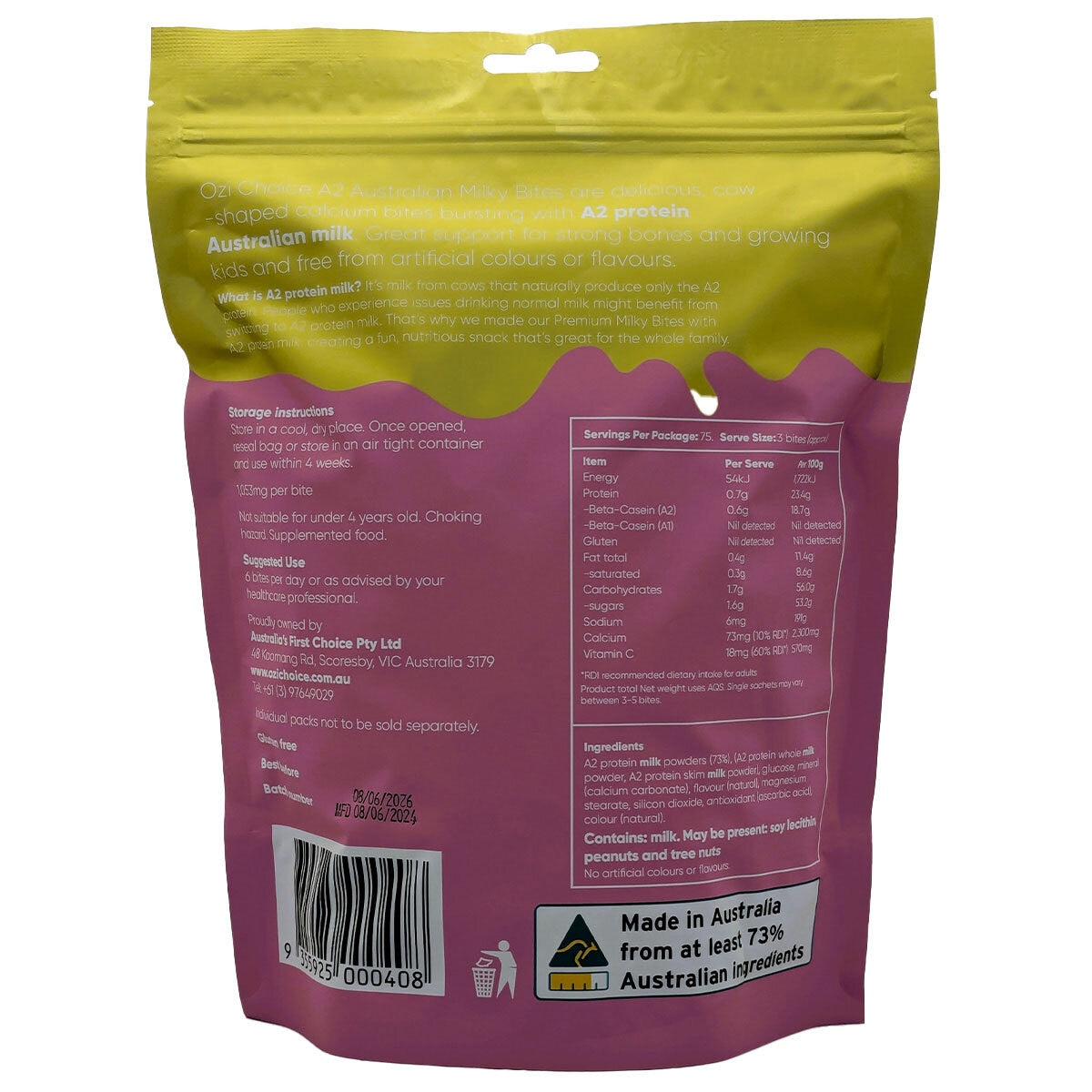 Ozi Choice A2 Australian Milky Bites 300g Strawberry - SuperSaverAU - view 2