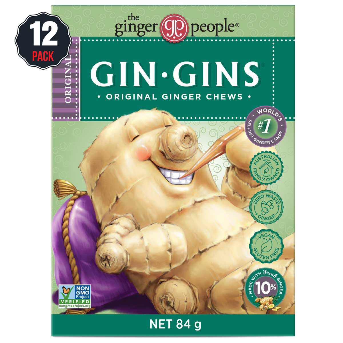 Gin Gins Original Ginger Chews Candy 12 x 84g