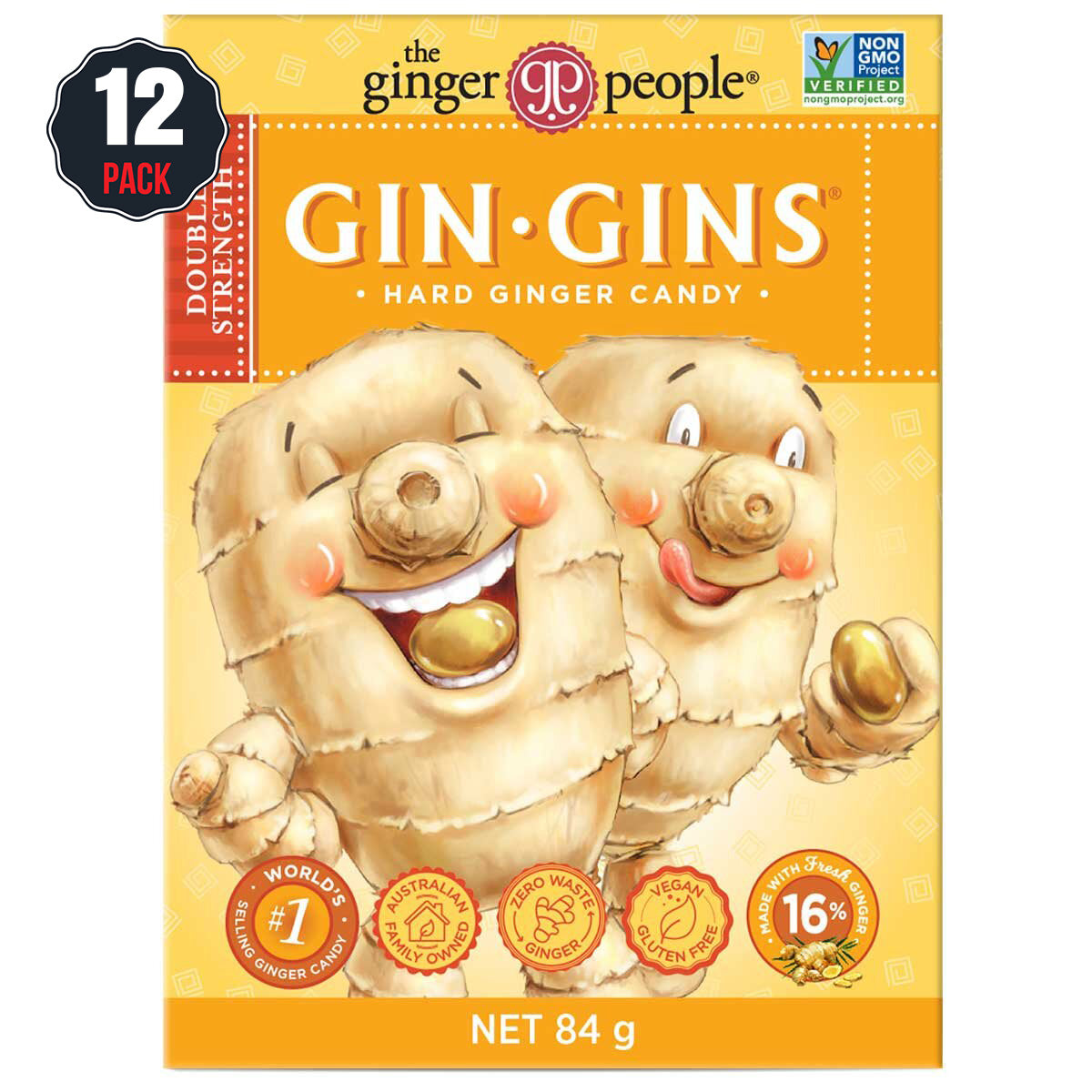 Gin Gins Double Strength Hard Ginger Candy 12 x 84g