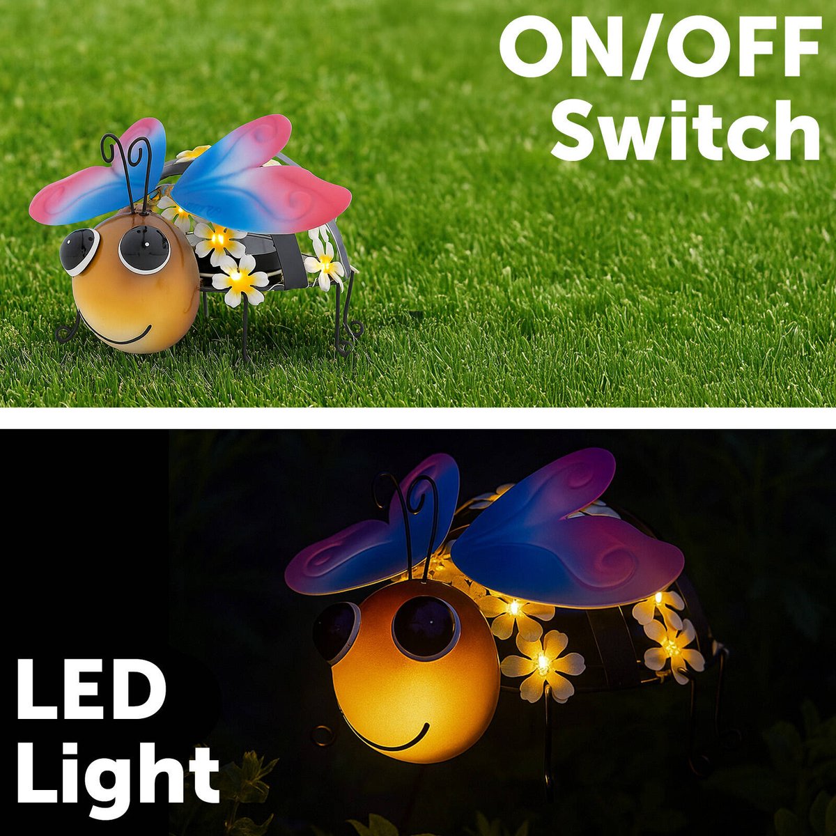 Click Solar Metal Animal Light Bee - 1.2V Rechargeable - Yellow/Pink - Outdoor Decor - SuperSaverAU - view 3