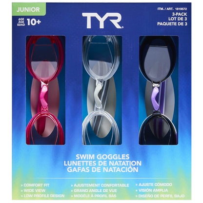 TYR Junior Girls Swim Goggles – 3 Pack (Comfort Fit & Anti-Fog)