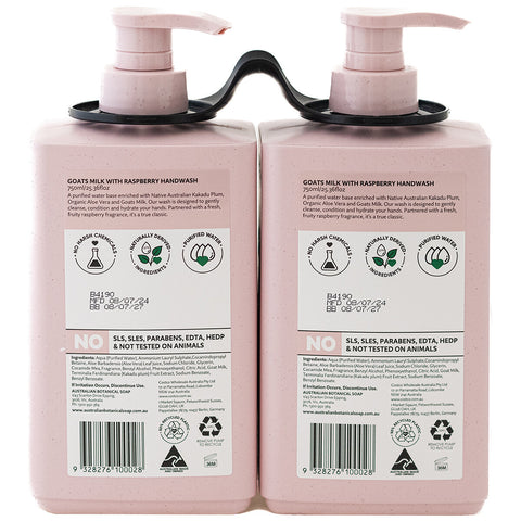 Australian Botanical Soap Hand Wash 2 x 750ml Goats Milk with Raspberry, Kakadu Plum Extract, Organic Aloe Vera - SuperSaverAU - view 2