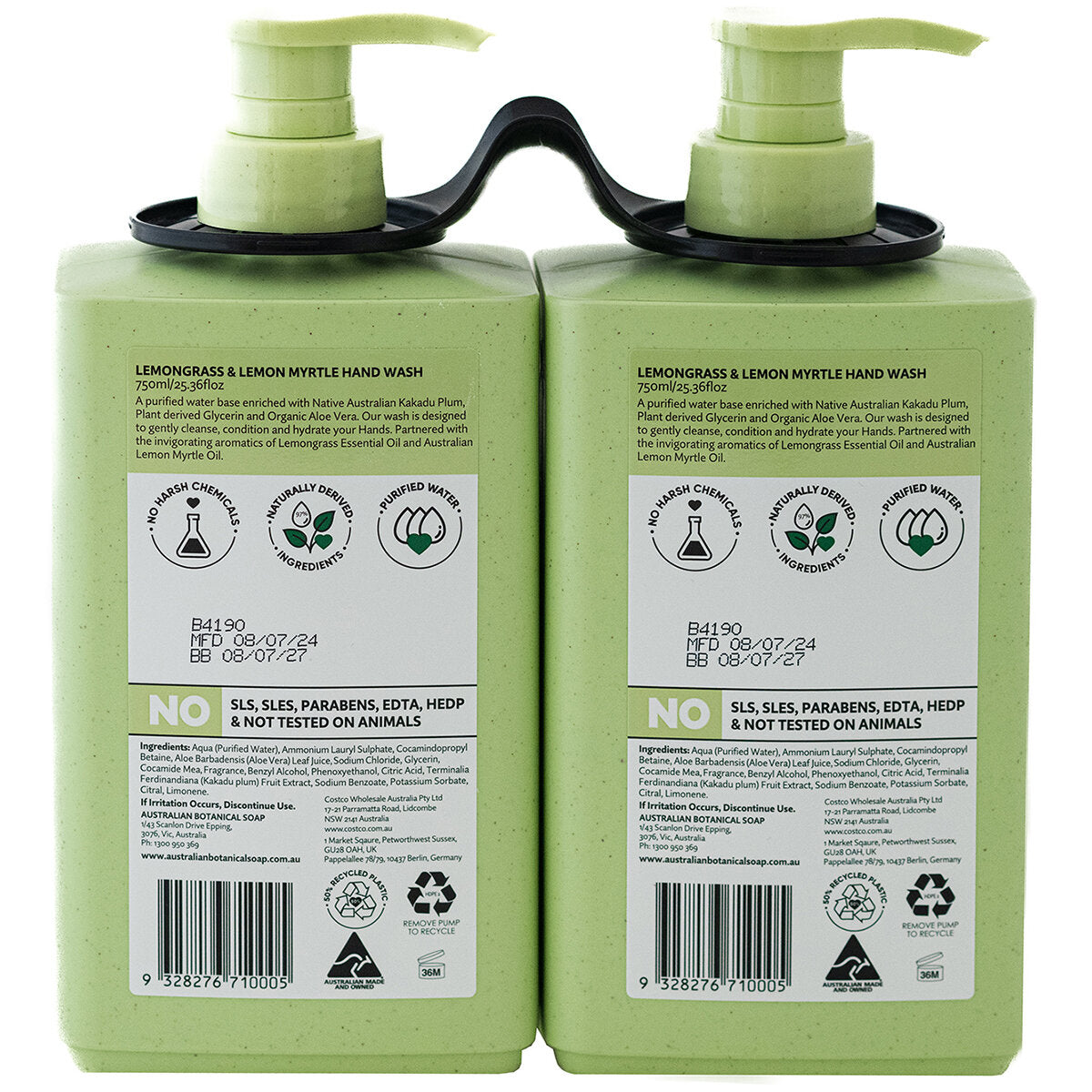 Australian Botanical Soap Hand Wash 2 x 750ml Lemon Grass & Lemon Myrtle, Kakadu Plum Extract, Organic Aloe Vera - SuperSaverAU - view 2