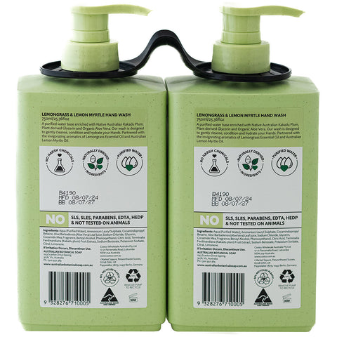 Australian Botanical Soap Hand Wash 2 x 750ml Lemon Grass & Lemon Myrtle, Kakadu Plum Extract, Organic Aloe Vera - SuperSaverAU - view 2