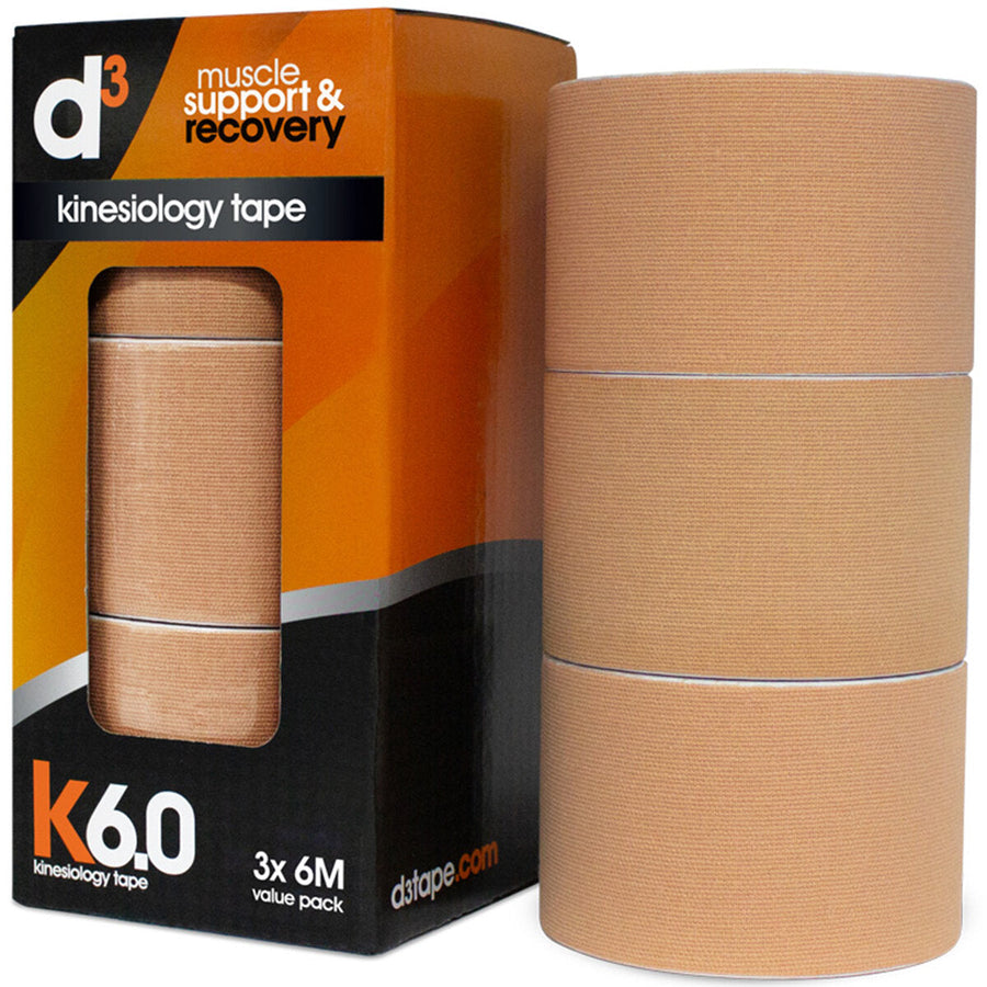 d3 K6.0 Kinesiology Tape 50mm x 6M x 3 Tapes Beige - SuperSaverAU - view 1
