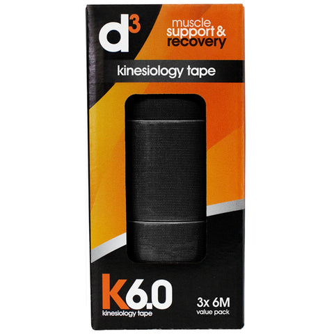d3 K6.0 Kinesiology Tape 50mm x 6M x 3 Tapes Black - SuperSaverAU - view 2