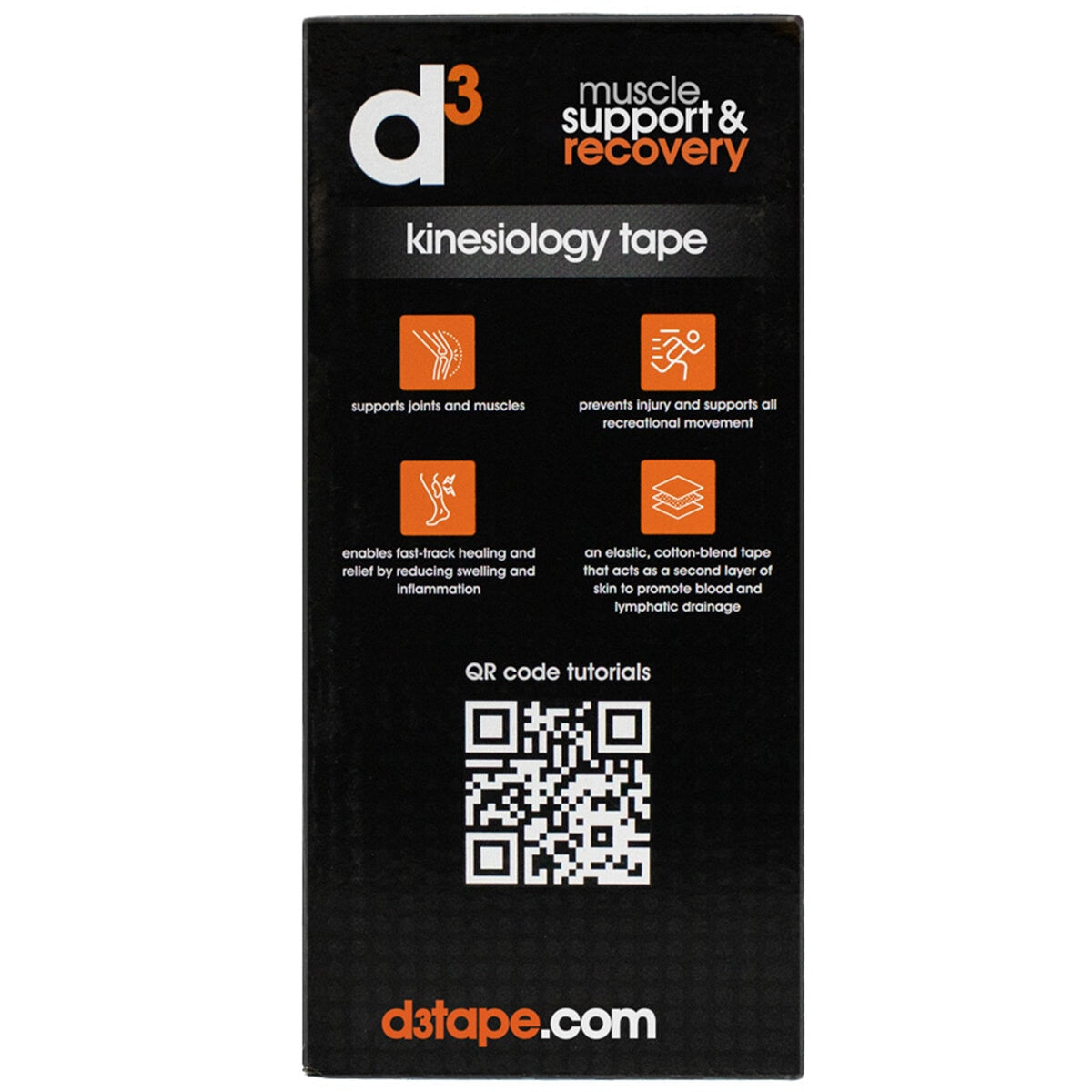 d3 K6.0 Kinesiology Tape 50mm x 6M x 3 Tapes Black