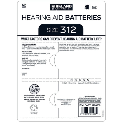 Kirkland Signature Hearing Aid Batteries Size 312 2 x 48 Pack - SuperSaverAU - view 2
