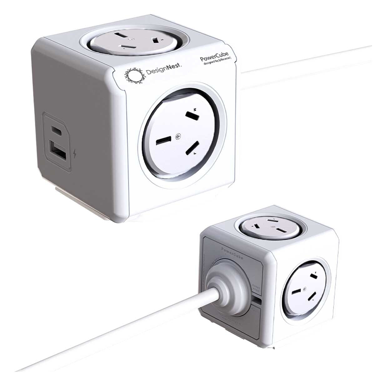 Allocacoc PowerCube 4 Outlets USB A+C 1.5M Cable 2.4A 5V 12W Childproof Red Dot 2014 Winner