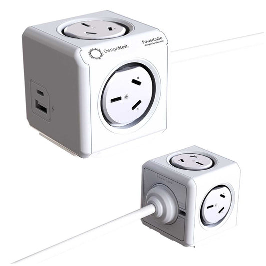 Allocacoc PowerCube 4 Outlets USB A+C 1.5M Cable 2.4A 5V 12W Childproof Red Dot 2014 Winner