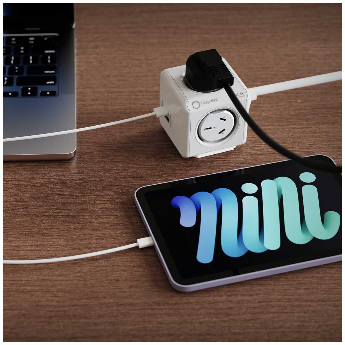 Allocacoc PowerCube 4 Outlets USB A+C 1.5M Cable 2.4A 5V 12W Childproof Red Dot 2014 Winner