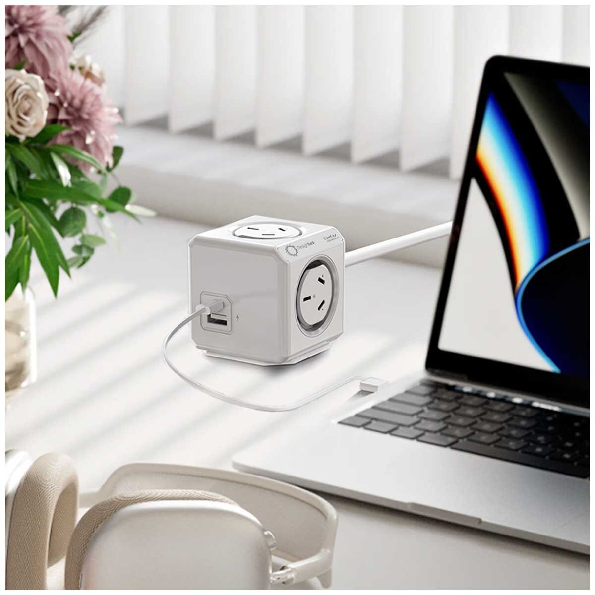 Allocacoc PowerCube 4 Outlets USB A+C 1.5M Cable 2.4A 5V 12W Childproof Red Dot 2014 Winner