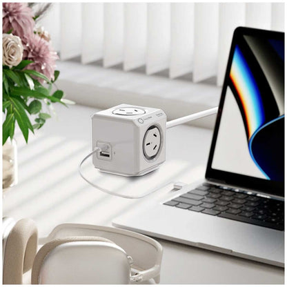 Allocacoc PowerCube 4 Outlets USB A+C 1.5M Cable 2.4A 5V 12W Childproof Red Dot 2014 Winner
