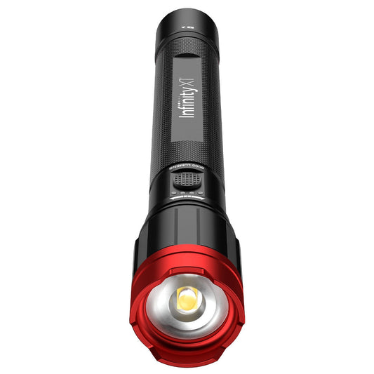 Infinity X1 5000 Lumen Dual Power Focusing Flashlight with USB Ports, Rechargeable Battery, Twist-to-Focus Beam, Aircraft Grade Aluminium Body