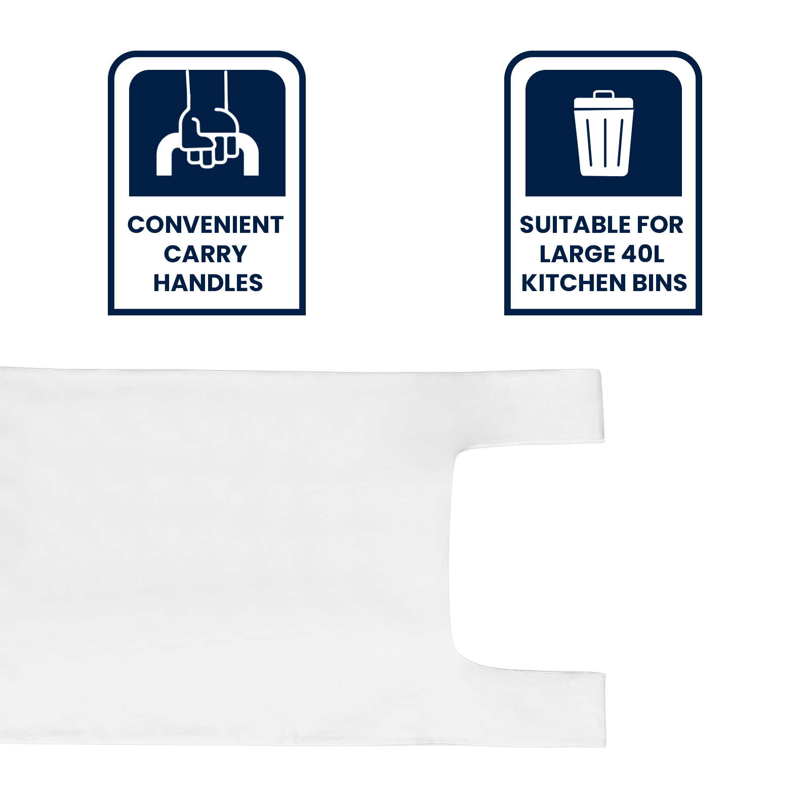 GRUNT 40L White Extra Large Kitchen Tidy Bags, 25 Pack, HDPE with Tie Handles