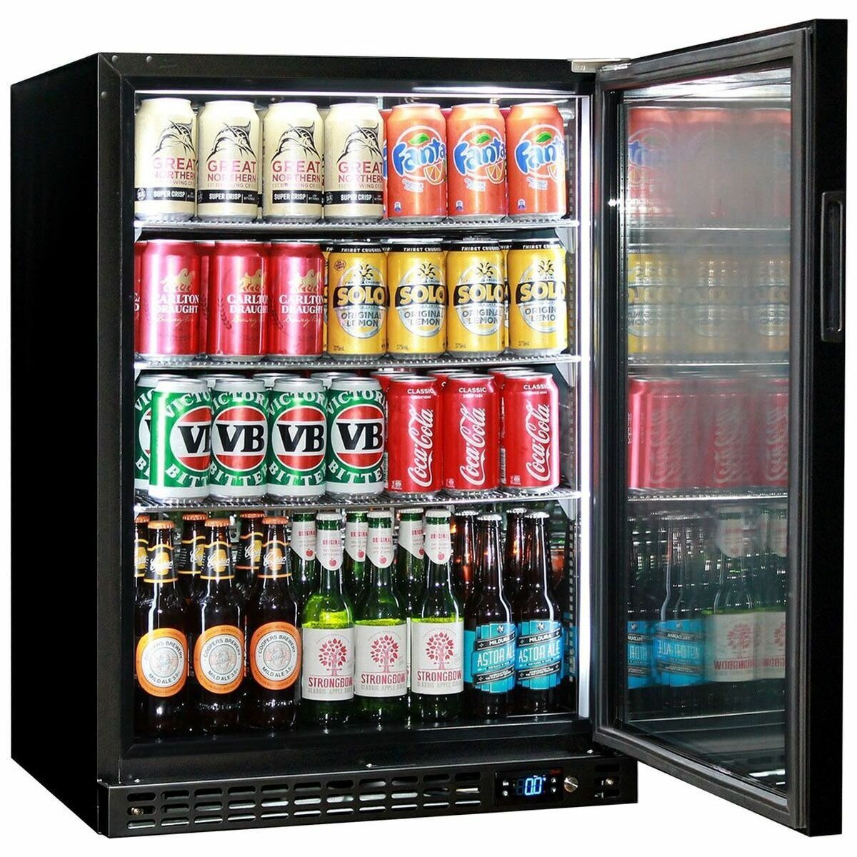 Schmick 140L Glass Door Under Bench Bar Fridge - Matte Black, 9 Star, Triple Glazed - SK156R-B
