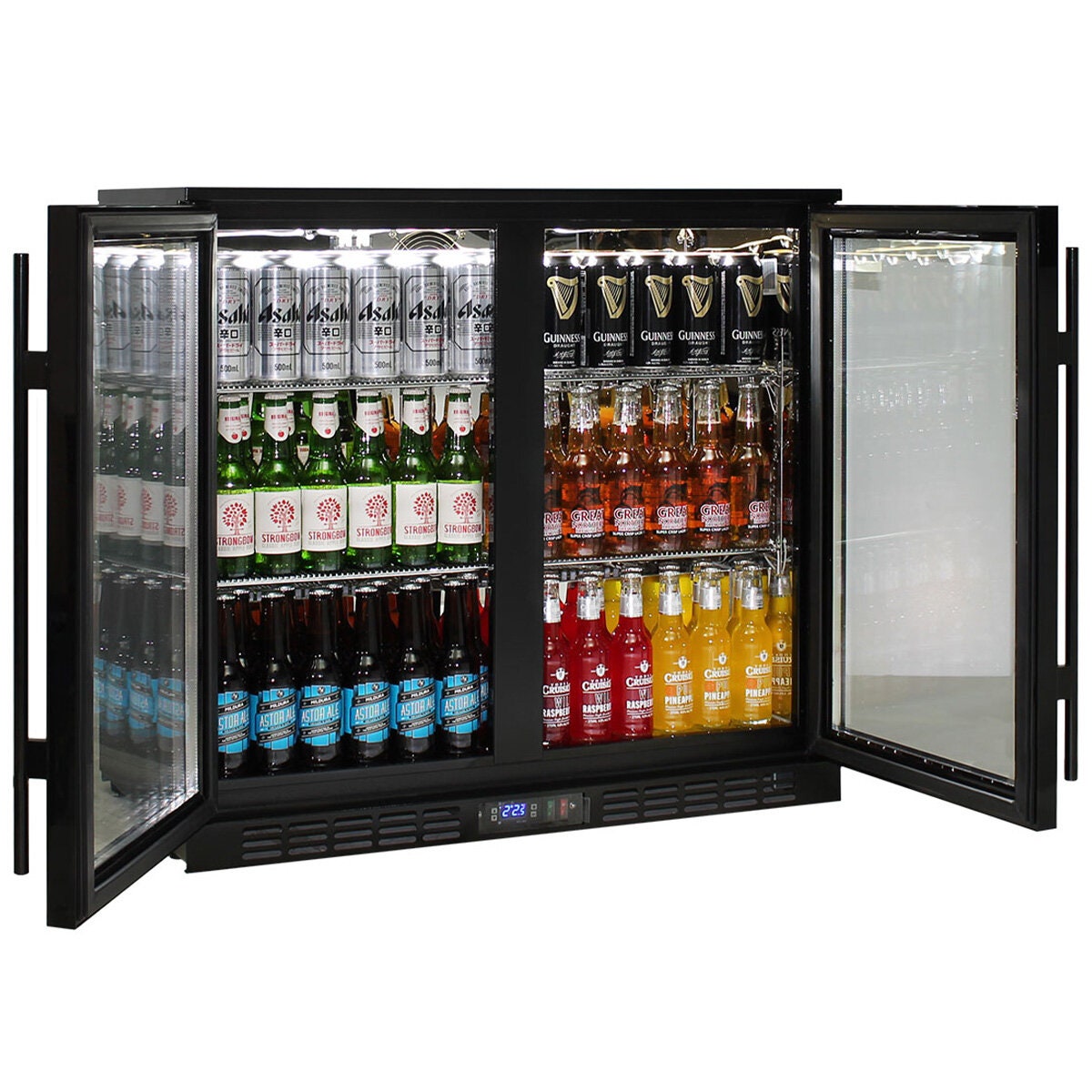 Rhino 208L Double Door Beverage Centre - Black, LED Display, Lockable Doors - SG2H-B