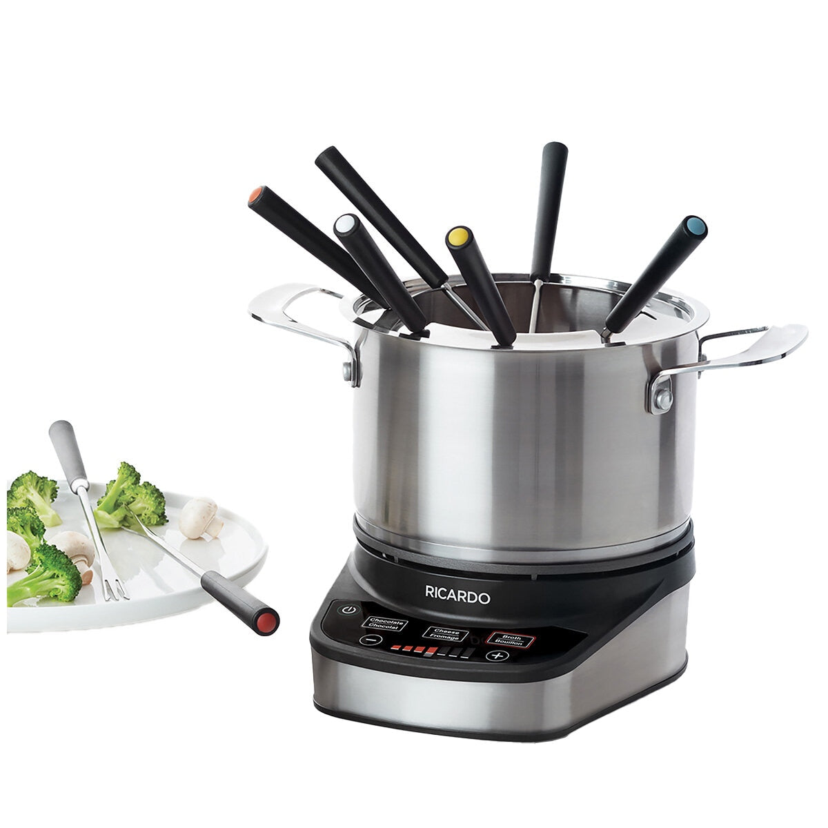 Ricardo Digital Electric Fondue Set 3L 063402-001-0000 LED Touch Controls, 8 Color Coded Forks, 1200W Power