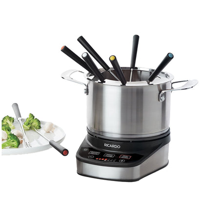 Ricardo Digital Electric Fondue Set 3L 063402-001-0000 LED Touch Controls, 8 Color Coded Forks, 1200W Power