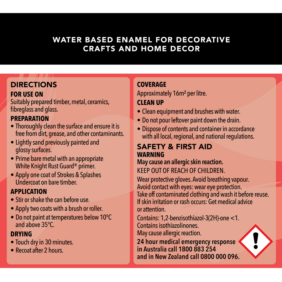 White Knight Strokes and Splashes Paint 100ml - Cherry Red Water Based, Indoor & Outdoor Craft Paint