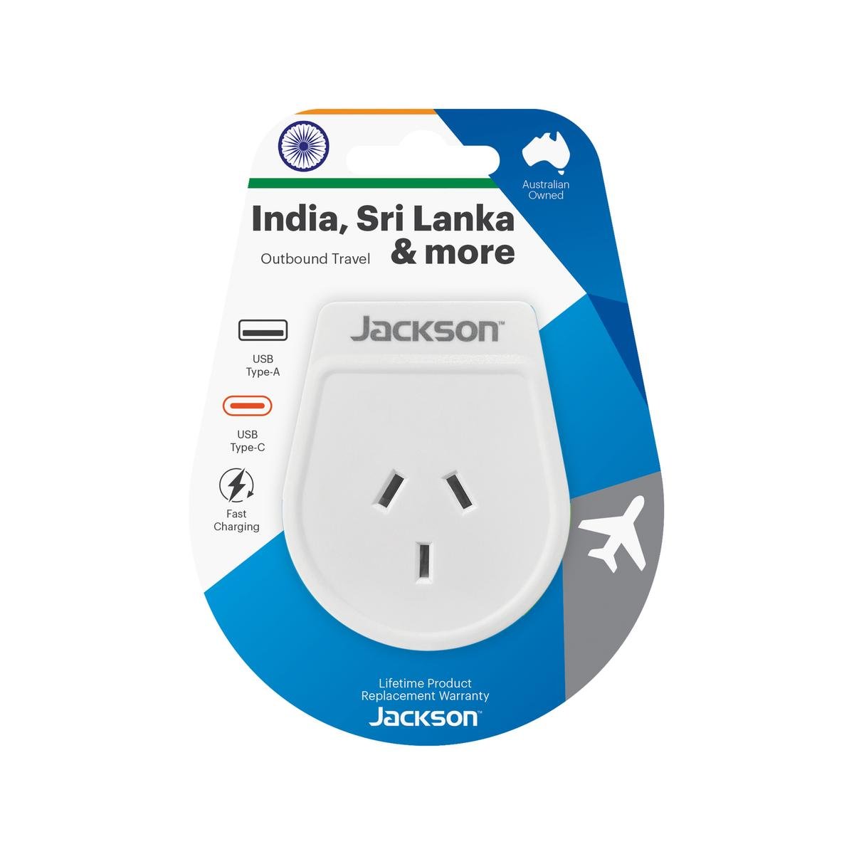 Jackson Outbound Slim USB A and C Travel Adaptor - 2.1A - White - SuperSaverAU - view 1