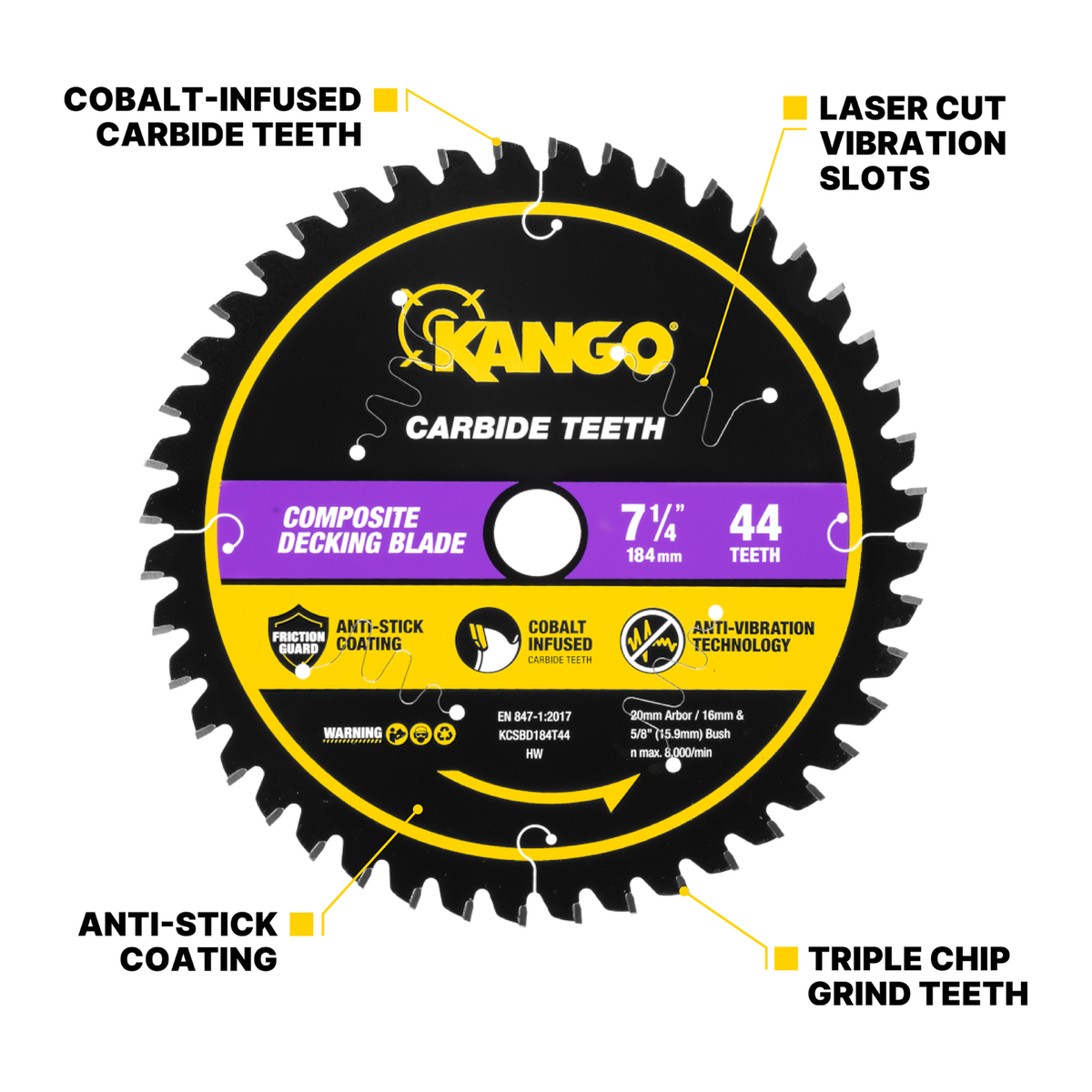 Kango 184mm 44T Composite Decking Circular Saw Blade - Durable - Precise Cuts