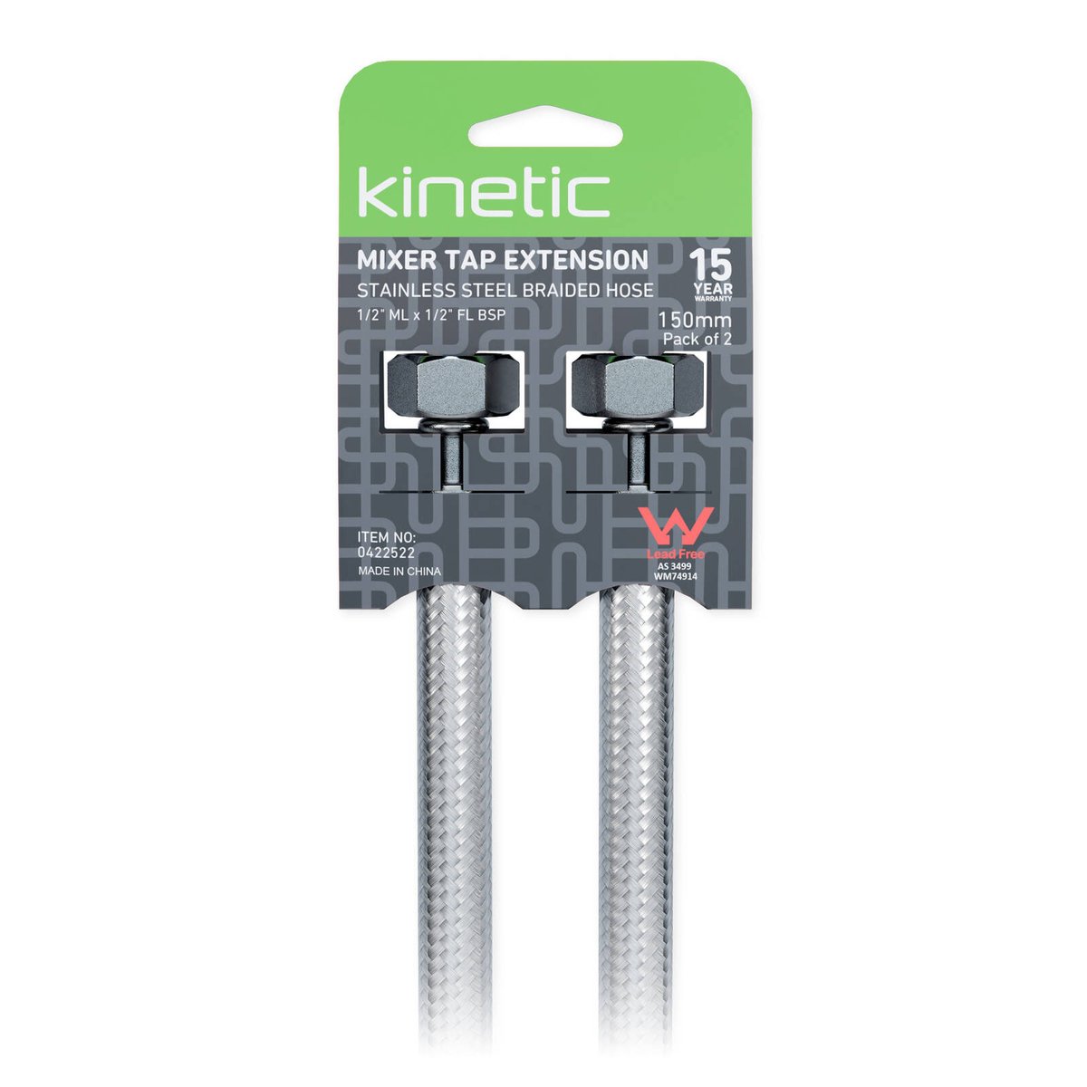 Kinetic 150mm Stainless Steel Flexible Braided Hose Mixer Tap Extension - 2 Pack - Durable - Corrosion Resistant - SuperSaverAU - view 2