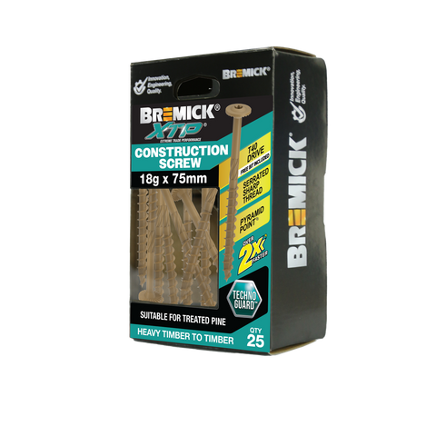 Bremick Xtp Construction Screw 18g x 75mm Tan - 25 Pack - T40 Drive - Corrosion Resistant - SuperSaverAU - view 1