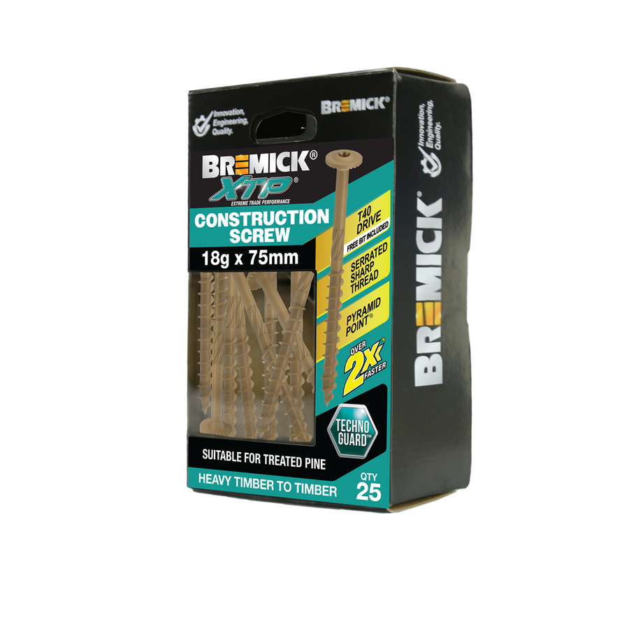 Bremick Xtp Construction Screw 18g x 75mm Tan - 25 Pack - T40 Drive - Corrosion Resistant - SuperSaverAU - view 1