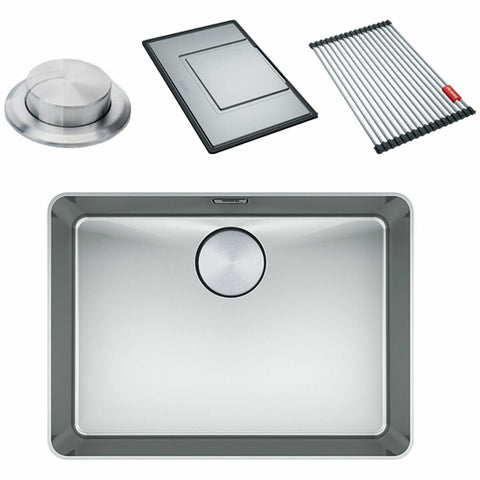 Franke Single Bowl Topmount Sink with Accessories - Stainless Steel, Drainer Tray, Roll Mat - MYX210-55FPC