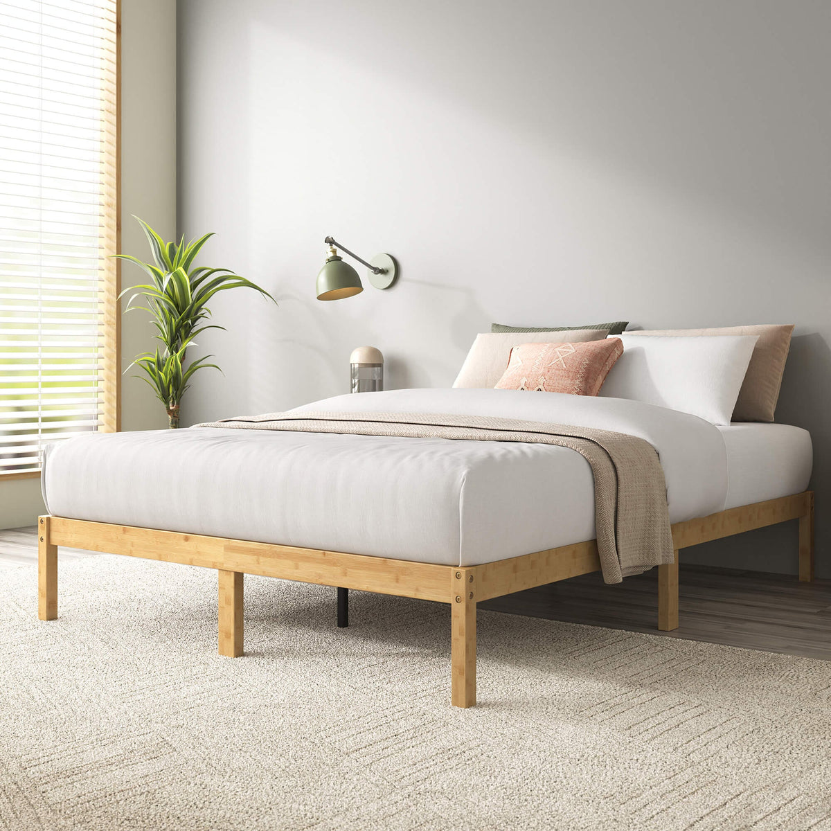 Zinus Moiz King Bamboo Wooden Bed Base - Bamboo Frame and Legs, No Box Spring Required - AU-FBMMB2ZC-12K