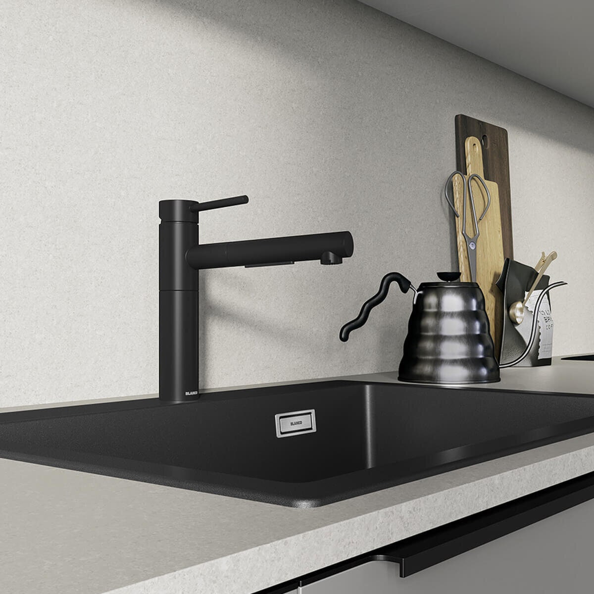 Blanco Slim Top-Lever Pull-Out Mixer Tap - Anthracite Silgranit-Look Finish - 140° Swivel Spout - 527580