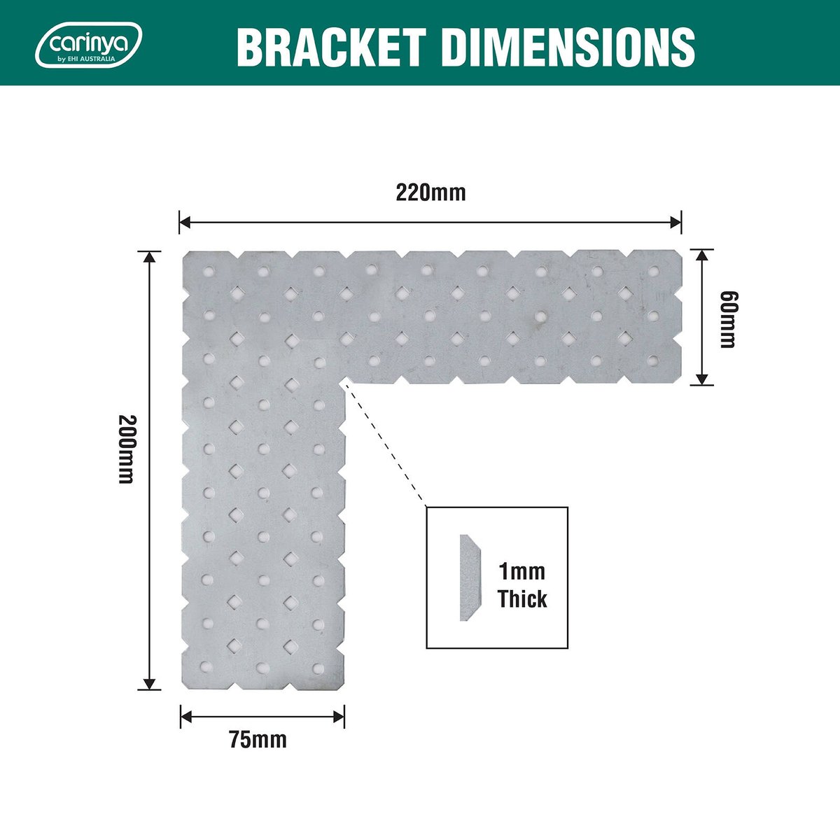 Carinya L-Shape Make A Bracket 220 x 200 x 60mm Galvanised Steel - SuperSaverAU - view 3