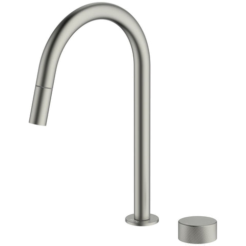 Abey Poco gooseneck pull out kitchen mixer tap - brushed nickel, 5 star water rating - 8K2-BN-LF