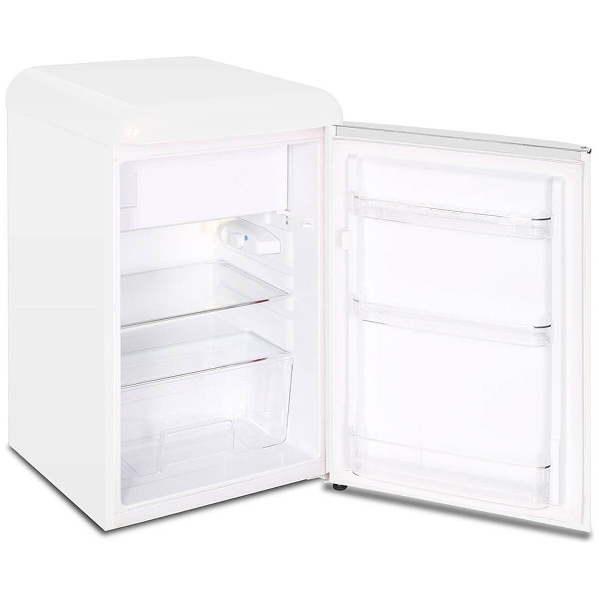 Husky 118L retro style bar fridge - white, 12L freezer compartment, adjustable shelves - HUSRET135WHHU