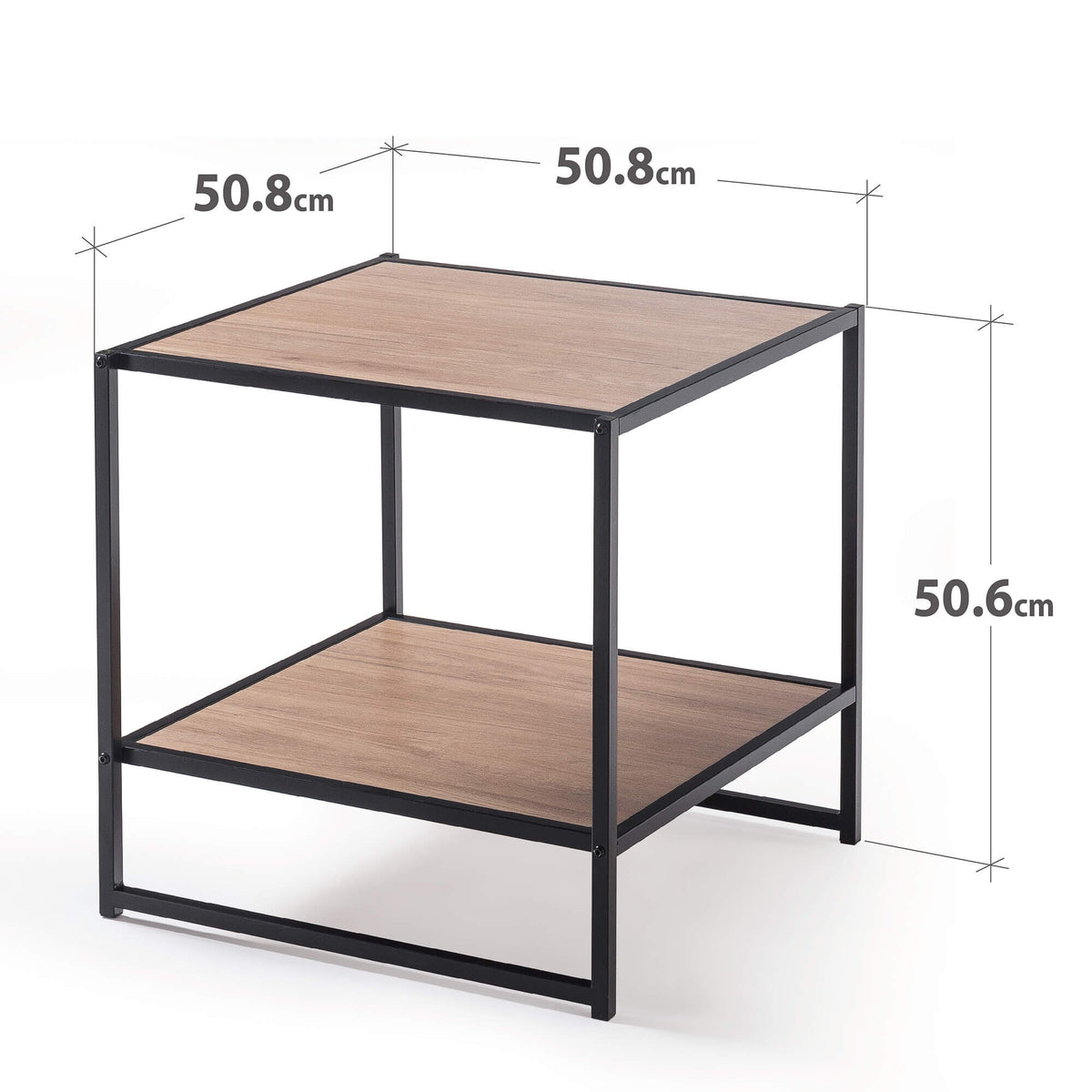 Zinus Modern Studio Bedside Table Set of 2 - Brown MDF with Metal Frame and Lower Shelf - AU-COMBOB