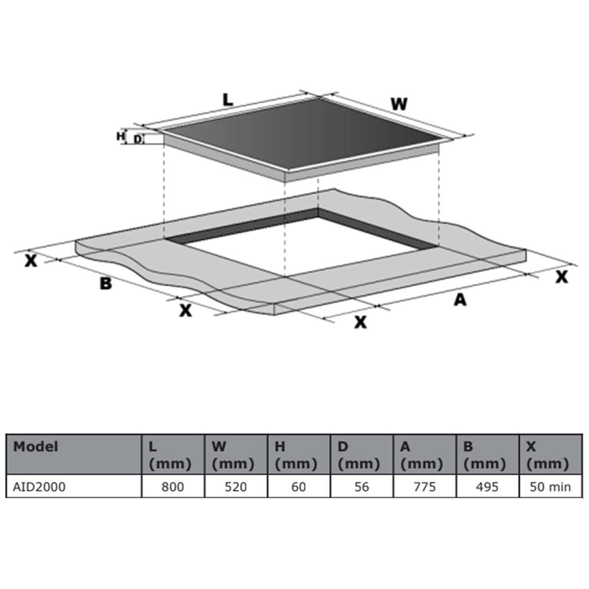 Artusi 80cm Induction Cooktop - Black Ceramic Glass, 4 Zones with Boost, FlexiZone, Touch Controls - AID2000