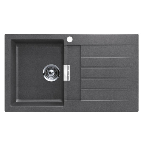 Abey Single Bowl Topmount Sink - 27L Granite Cristadur, Right Hand Drainer, Stone - D100SL