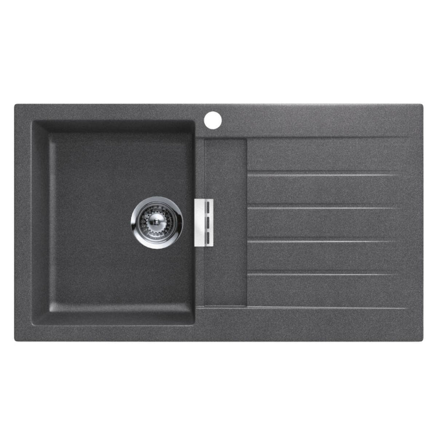 Abey Single Bowl Topmount Sink - 27L Granite Cristadur, Right Hand Drainer, Stone - D100SL