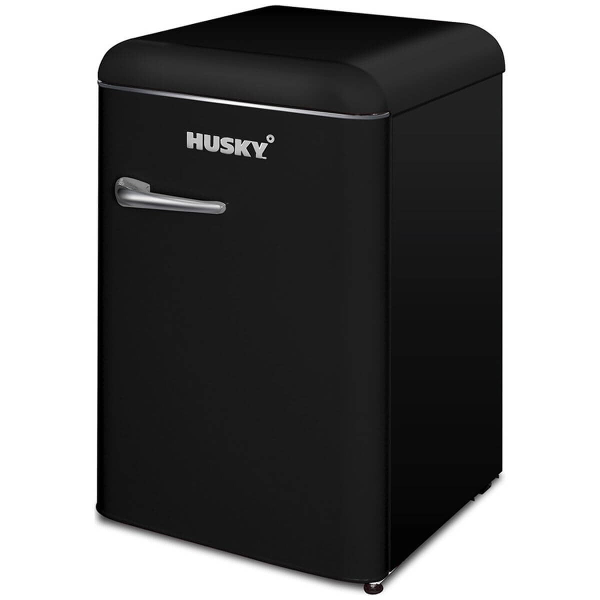 Husky 118L retro style bar fridge - black, 12L freezer compartment, adjustable shelves - HUSRET135BKHU