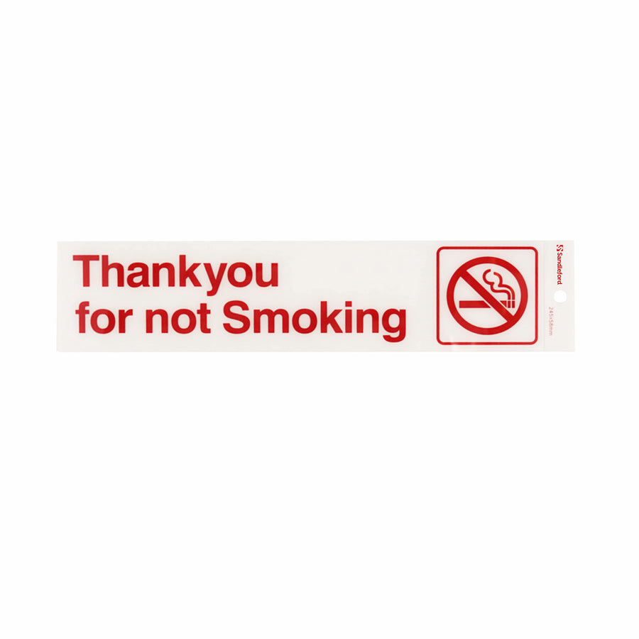 Sandleford 245 x 58mm Thankyou For Not Smoking White Self Adhesive Sign