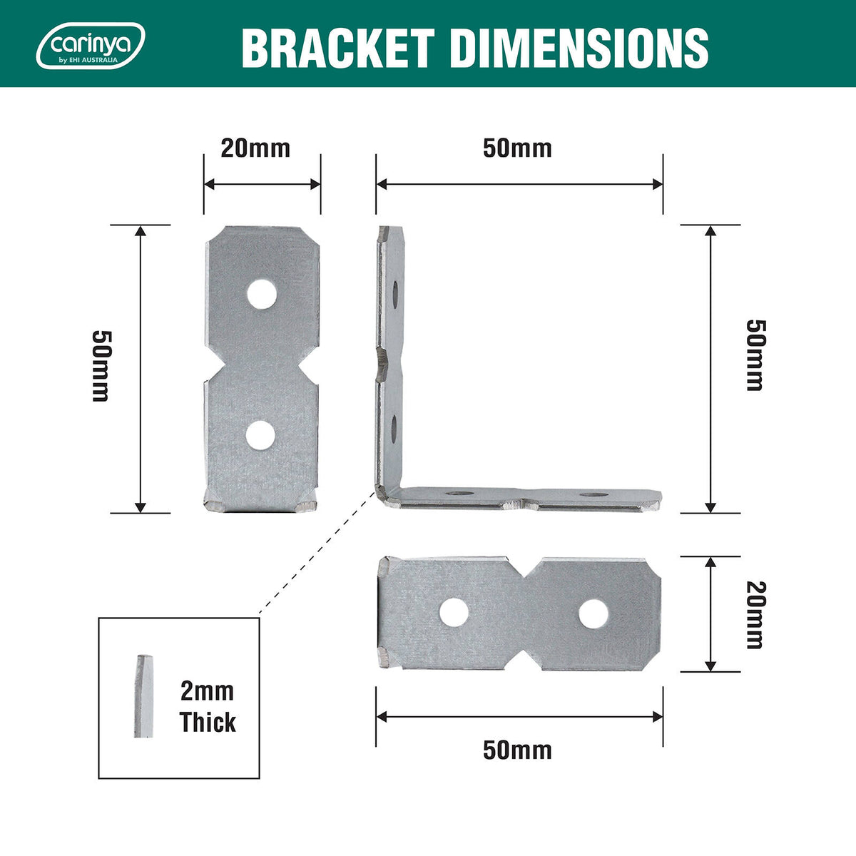 Carinya 50 x 50 x 20 x 2mm Galvanised Steel Angle Make-A-Bracket