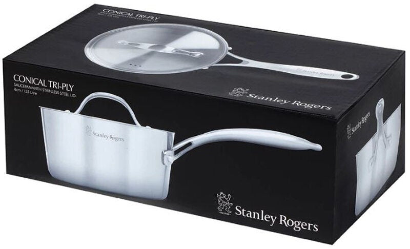 Stanley Rogers 20cm Conical Tri-Ply Saucepan - Non-Stick, Induction Compatible, Cool Touch Handles - 42285