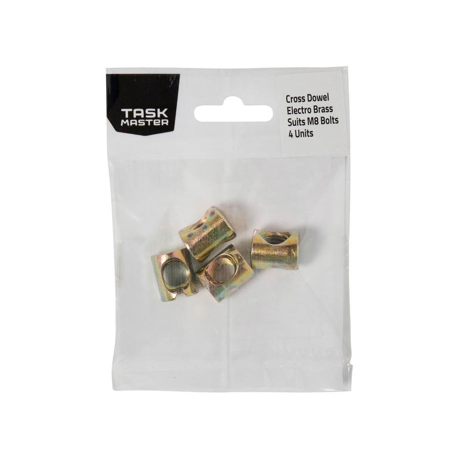 Taskmaster M8 Electro Brass Cross Connector Dowel 4 Pack - 10mm x 15mm - SuperSaverAU - view 1