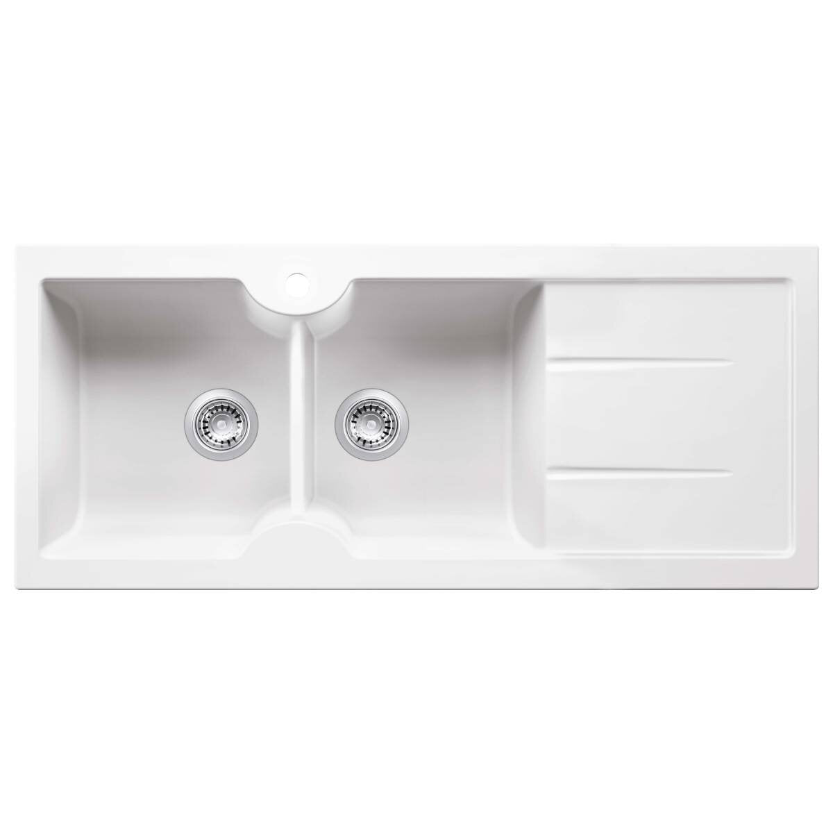 Turner Hastings Cuisine Double Bowl Fireclay Sink - Right Hand Drainer, Gloss White - CUD116FS-RHD